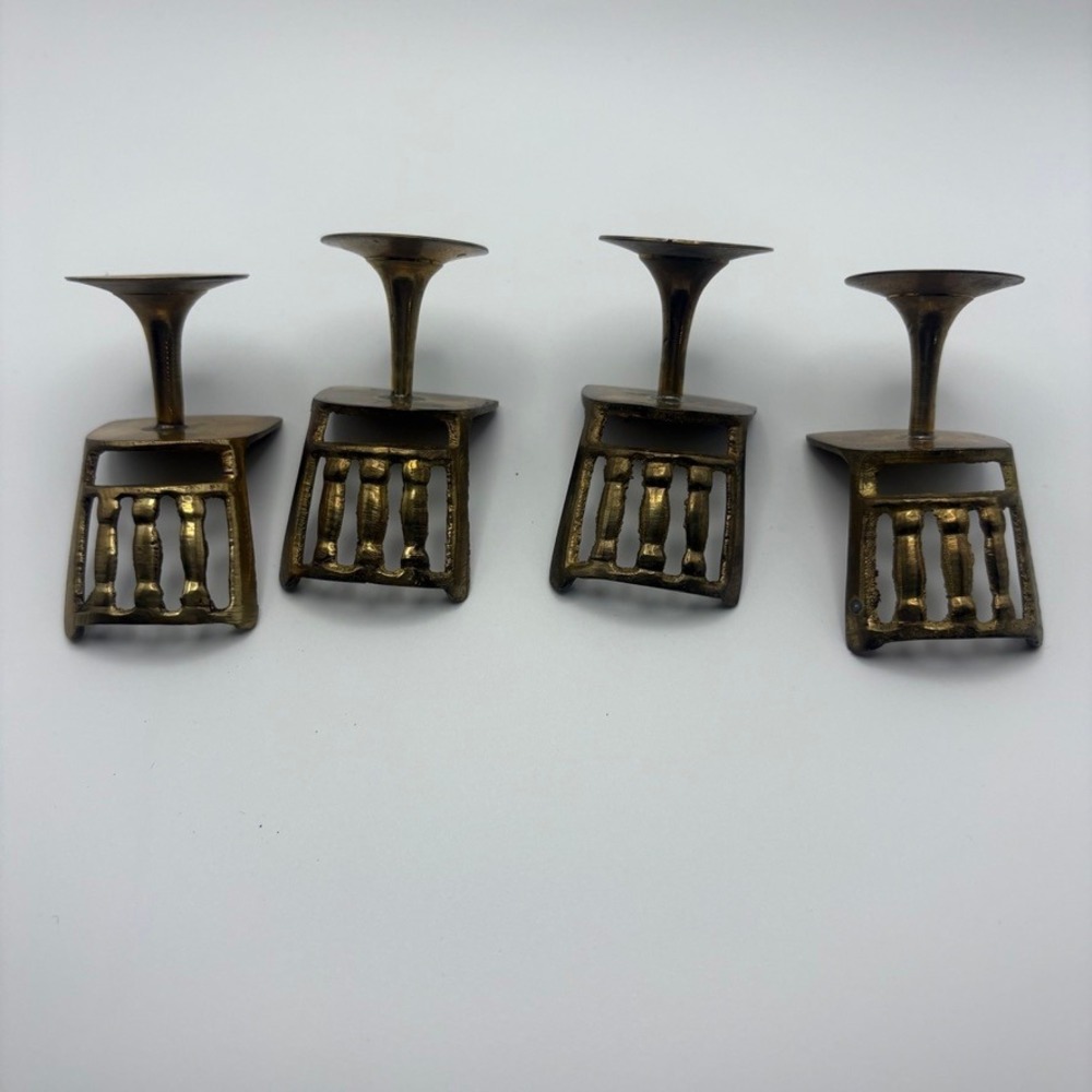 Vintage Miniature Brass Tea Coffee Set Table 4 Chairs Teapot 4 Cups Dollhouse - Picture 6 of 16
